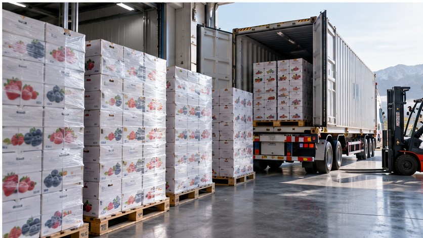 Frozen fruit pallets prepared for export